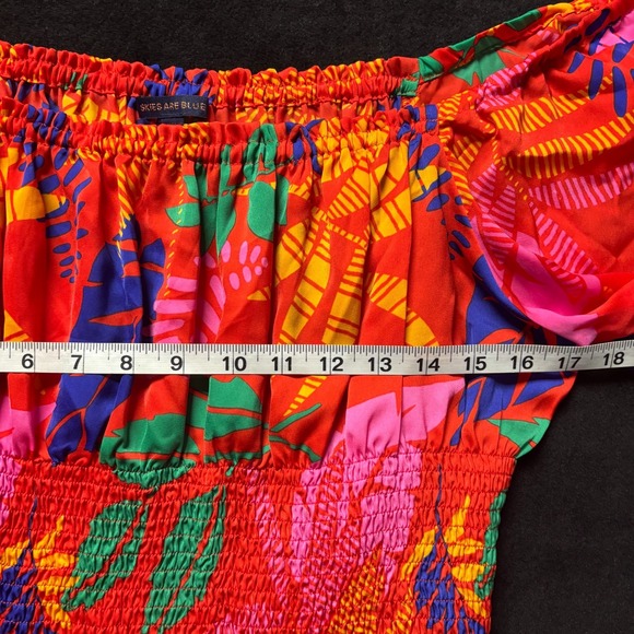 Skies Are Blue Off Shoulder Smocked Peplum Top Tropical Floral Print Large - Picture 5 of 9